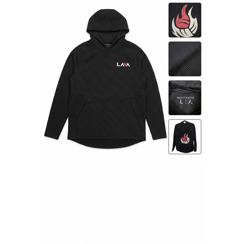 Ren Athletics LAVA Volleyball Hoodie Black Honeycomb‎ Knit Pullover Large L
